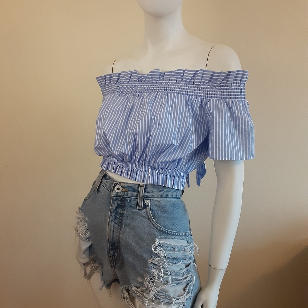 ZARA BASIC COLLECTION Striped Off Shoulder Top
